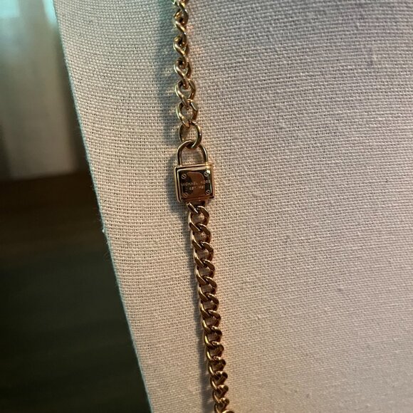 Michael Kors Stainless Steal w/ Gold Tone Padlock Chain Toggle 32" Necklace - Picture 2 of 4